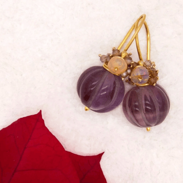 River Song | Carved Amethyst Melon Earrings