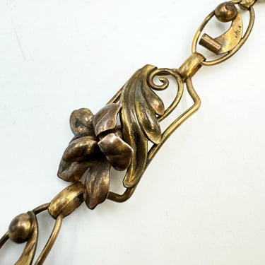 Vintage Art Nouveau Bracelet | Gold Floral Panel Link Bracelet   | Gold Filled | Estate Jewelry 