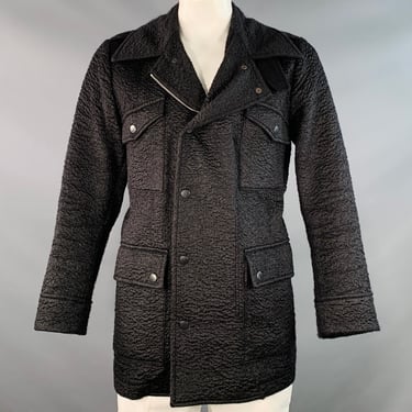 DRIES VAN NOTEN Size L Black Textured Mohair Blend Epaulets Coat
