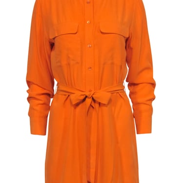 Equipment - Orange Long Sleeve Button Down Shirtdress w/ Belt Sz S