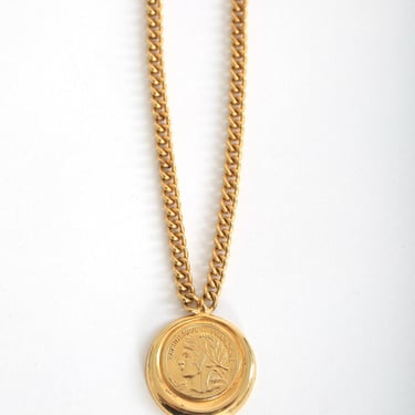 French Gold coin necklace | Vintage gold tone French Versace style coin necklace 