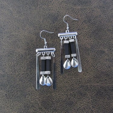 Black and silver ethnic chandelier earrings 