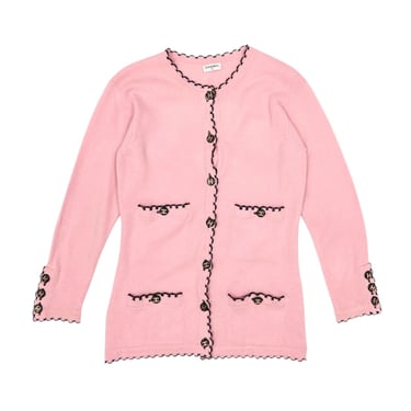 Chanel Pink Logo Button Cardigan