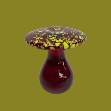 Vintage Glass Mushroom Retro 1970s Mid Century Modern + Kanawha + Paperweight + Art Glass + Handblown + Red and Yellow + Home + Table Decor 
