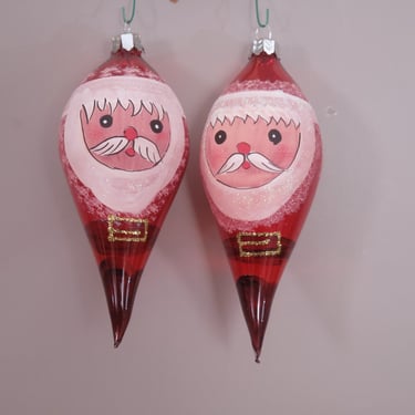 Vintage Hand Painted Mica Santa Claus Glass Teardrop Christmas Ornaments 