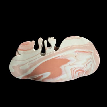 Vintage Art Ceramic Sculptural Vase by Carolyn Leung Biomorphic Silhouette with Marbleized Glazes 1970s Pottery Sculpture Vessel 