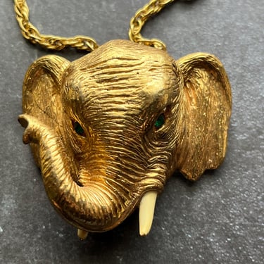 vintage elephant necklace 1970s Hill statement pendant and chain 