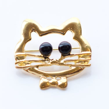 Vintage Cat Brooch | Gold Tone Kitty Head Pin 