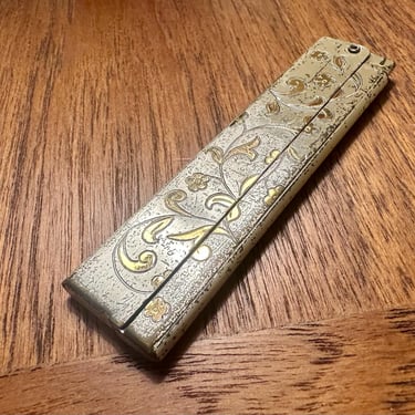 Antique Folding Comb with Ornate Metal Case – Gold & Silver Floral Design - Free Shipping 