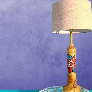 Vintage 90s Hibiscus Tiki Torch Table Lamp 