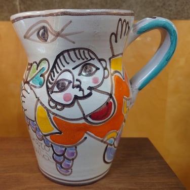 Mid-Century Modern DeSimone Hand Painted Ceramic Water Jug 