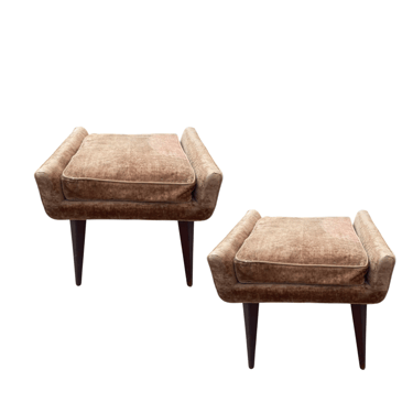 MCM Brown Velvet Ottomans ( Pair Available Prices Individually)