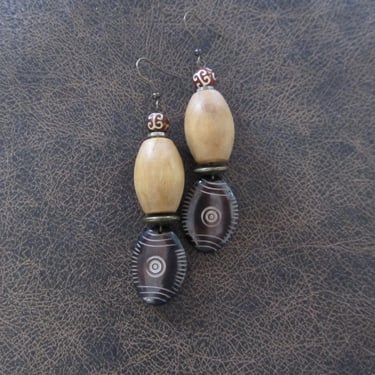 Carved bone and wooden earrings 2 