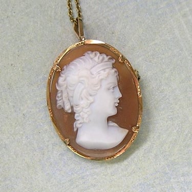 Beautiful Antique 18K Gold Cameo Pendant and Pin Brooch, Old Carved Cameo With Woman, Antique 18k Gold and Carved Cameo Pendant (#4568) 