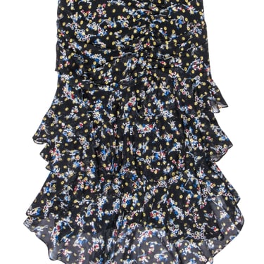 Veronica Beard - Black &amp; Multi Color Metallic Floral Print Ruffle Skirt Sz 4