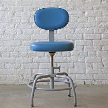 custom listing for Michele — baby blue vintage industrial drafting stools by Cramer, amazingly adjustable desk- or bar-height seating 