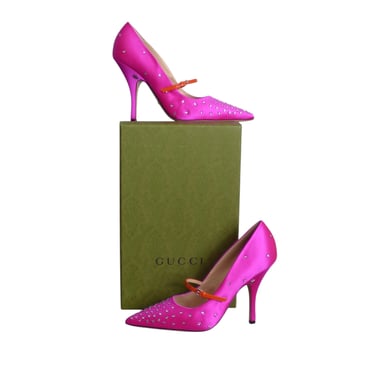 GUCCI- NIB T-Pink Vernice Crystal Pumps, Size 39.5