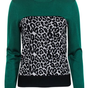 St. John - Green w/ Black & Grey Leopard Print Sweater Sz S