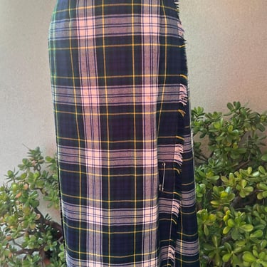 Vintage blue green plaid kilt wrap skirt pleats  wool Sz 8/10 By Allen Solly. 