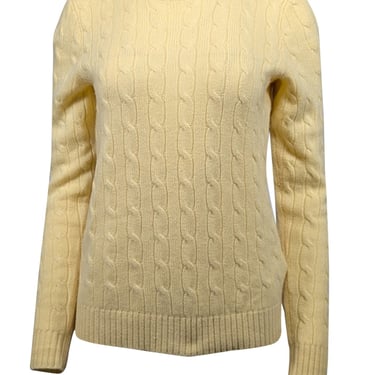 Ralph Lauren - Yellow Crewneck Cashmere Cable Knit Sweater Sz M