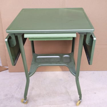 VINTAGE Army Green Typewriter Table, Metal Green Rolling Table, Office Storage, Metal Desk 