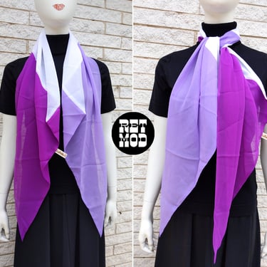 So Pretty Vintage 60s 70s Purple & White Sheer Long Statement Scarf 