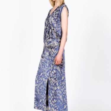 Anna Sui Bluebell Velour Maxi Skirt with Slit - Cornflower Multi