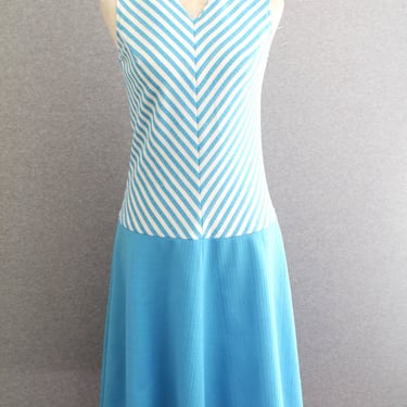 Sporty Summer - Blue Striped - Drop Waist Dress - by Lady Blair - Marked size 12 - Estimated size M 