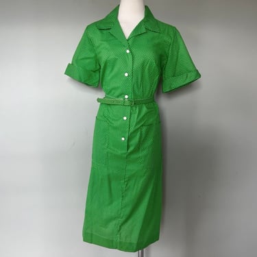 BNWT 1960s Vintage Green Polka Dot Rockabilly Shirt House Dress Carolina Maid 14 