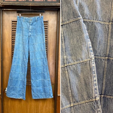 Vintage 1970’s w28 “Maverick” Label Patchwork Mod Disco Glam Flare Denim Jeans, 70’s Vintage Clothing 