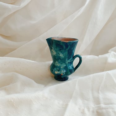 Vintage Teal Marbleized Terracotta Vase Pitcher 