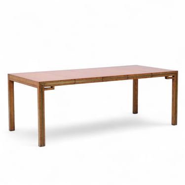 William Doezema for Mastercraft Mid Century Burlwood and Brass Expanding Dining Table with 3 Leaves - mcm 