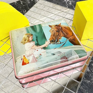 Vintage Tin Box Retro 1950s The World's Thornes + Mid Century + Chocolate Box + Horse + Birthday Cake + Storage + Container + Home Decor 