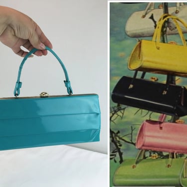 Pick Fresh From the Vine - Vintage 1950s 1960s Cerulean Turquoise Blue Pleated Vinyl Handbag Purse 