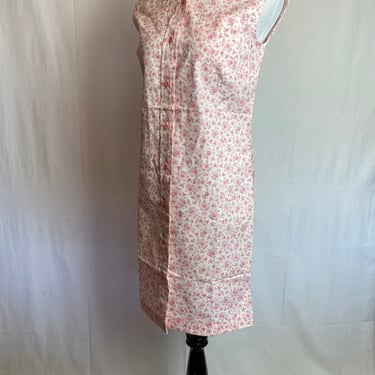60’s deadstock dress~ pastel pink micro floral flower power preppy sleeveless button down shirt dresses~ calico size XS-Small 