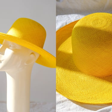 Vintage Yellow Unstructured Straw Wide Brim Floppy Sun Hat | Beach, Summer, Resort, Crushable | 1990s Y2K Bohemian Wide Brim Floppy Sun Hat 