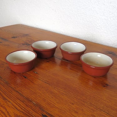 Vintage Weller Pottery Redware Ramekins Set of 4 Small Bowls Brown and White 