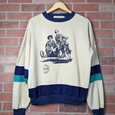 Vintage 80s Double Sided Motorcycle Side-car ORIGINAL Crewneck Sweatshirt - Large 