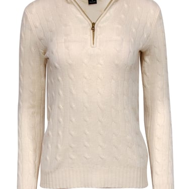 Ralph Lauren - Cream Quarter-Zip Cable Knit Cashmere Sweater Sz ...