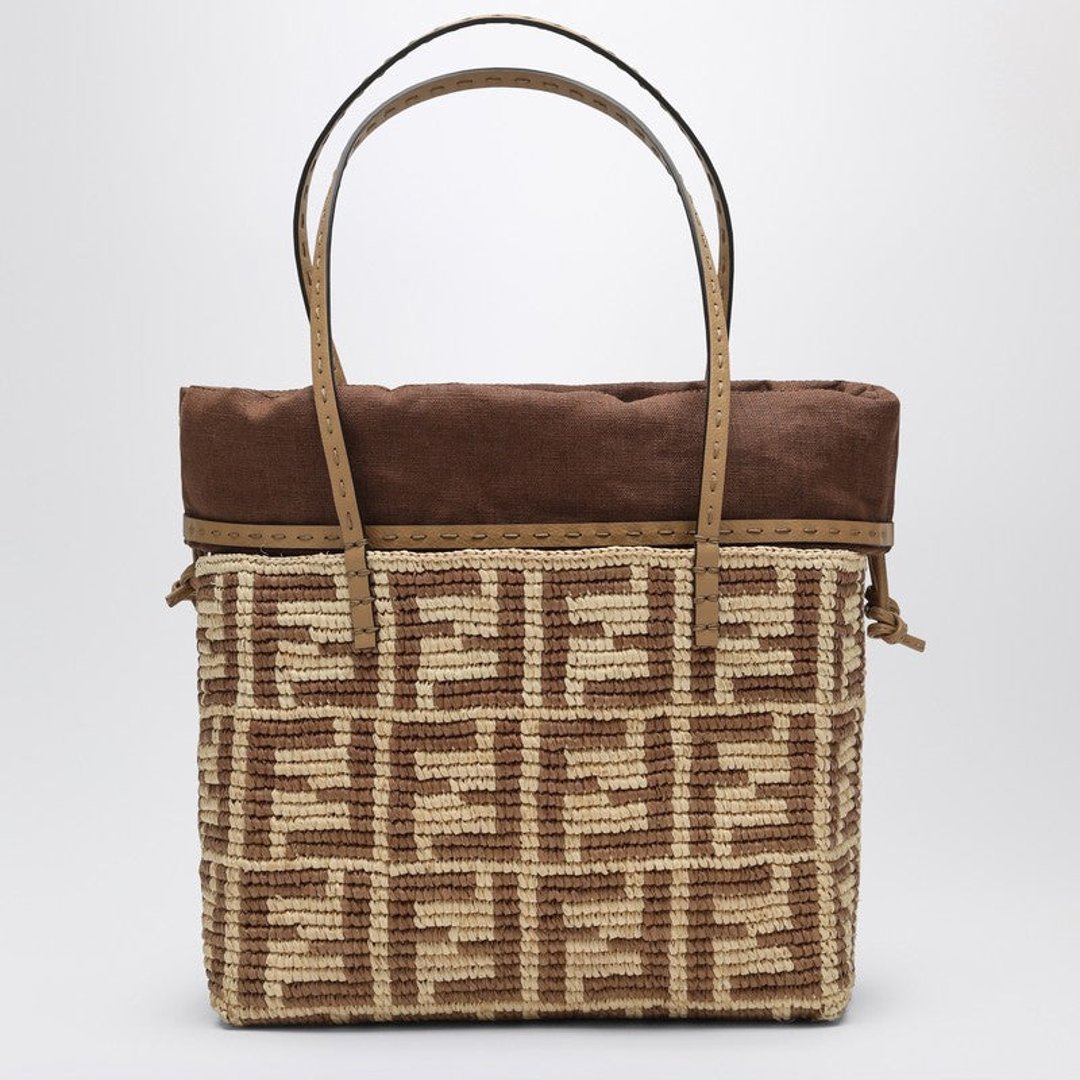 トートバッグ Fendi Small Crochet Raffia Shopping Bag Ff Beige Fendi Small Crochet Raffia Shopping Bag FF Beige – LOZURI®