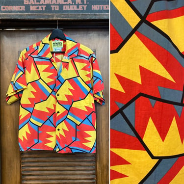 Vintage 1980’s “Surfline Jams” Memphis Pop Art Tiki Mod Hawaiian Shirt, 80’s Oversize, Vintage Clothing 