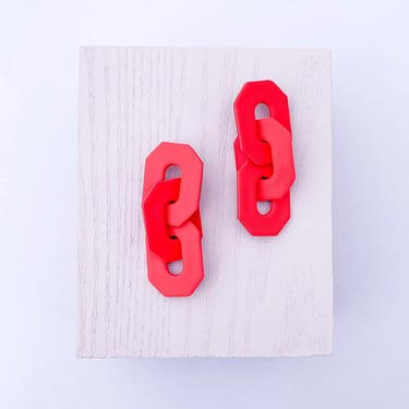 Hex Link Drops in Red Monochrome | FW22 Collection, Polymer Clay Lightweight Earrings, Hypoallergenic Posts, Link Statement Earrings 