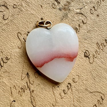 Sweet Antique Victorian White & Pink Agate Heart Pendant 9K and Gold Filled 