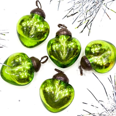 VINTAGE: 5pc Small Mercury Glass Heart Ornaments - Silver Heart Pendants - Kugel Style Christmas Ornaments - SKU 30-406-00032542 