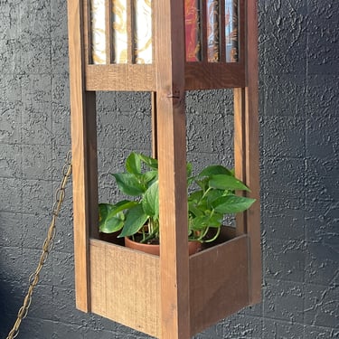 Hanging Wood  Swag Lamp with Planter