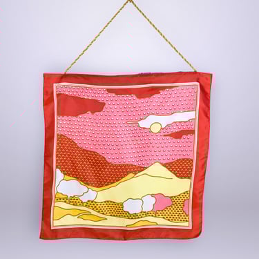 VINTAGE 1976 Totes Neon Landscape Pop-Art Rain Scarf  | 70s Water-Repellent Head Scarf |  Large Square Decorative MCM Kerchief VFG 