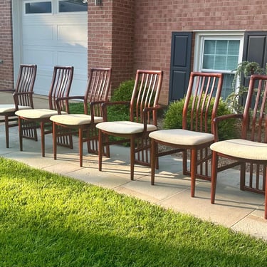1970s Rosewood Slat Back Dining Chairs by Schou Andersen – Set of 6 - Fres Shipping 