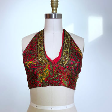 Reversible Sari Halter Top in Red Vines