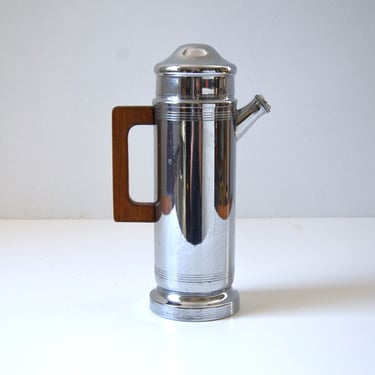 Vintage Art Deco Chrome with Wooden Handle Cocktail Shaker by Farberware, Brooklyn, circa 1930s-40s 