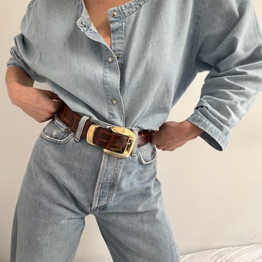 90s Faded Chambray Snap Blouse